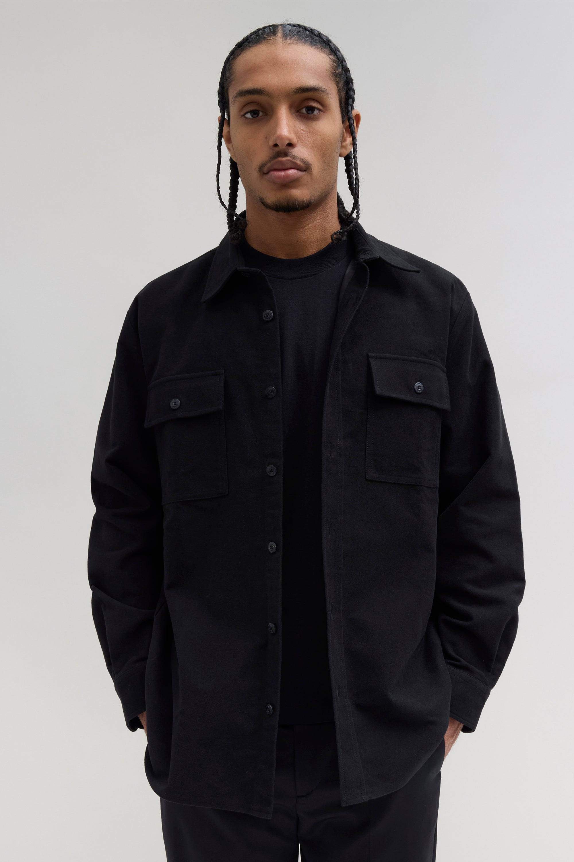 Lined Moleskin Overshirt - Black