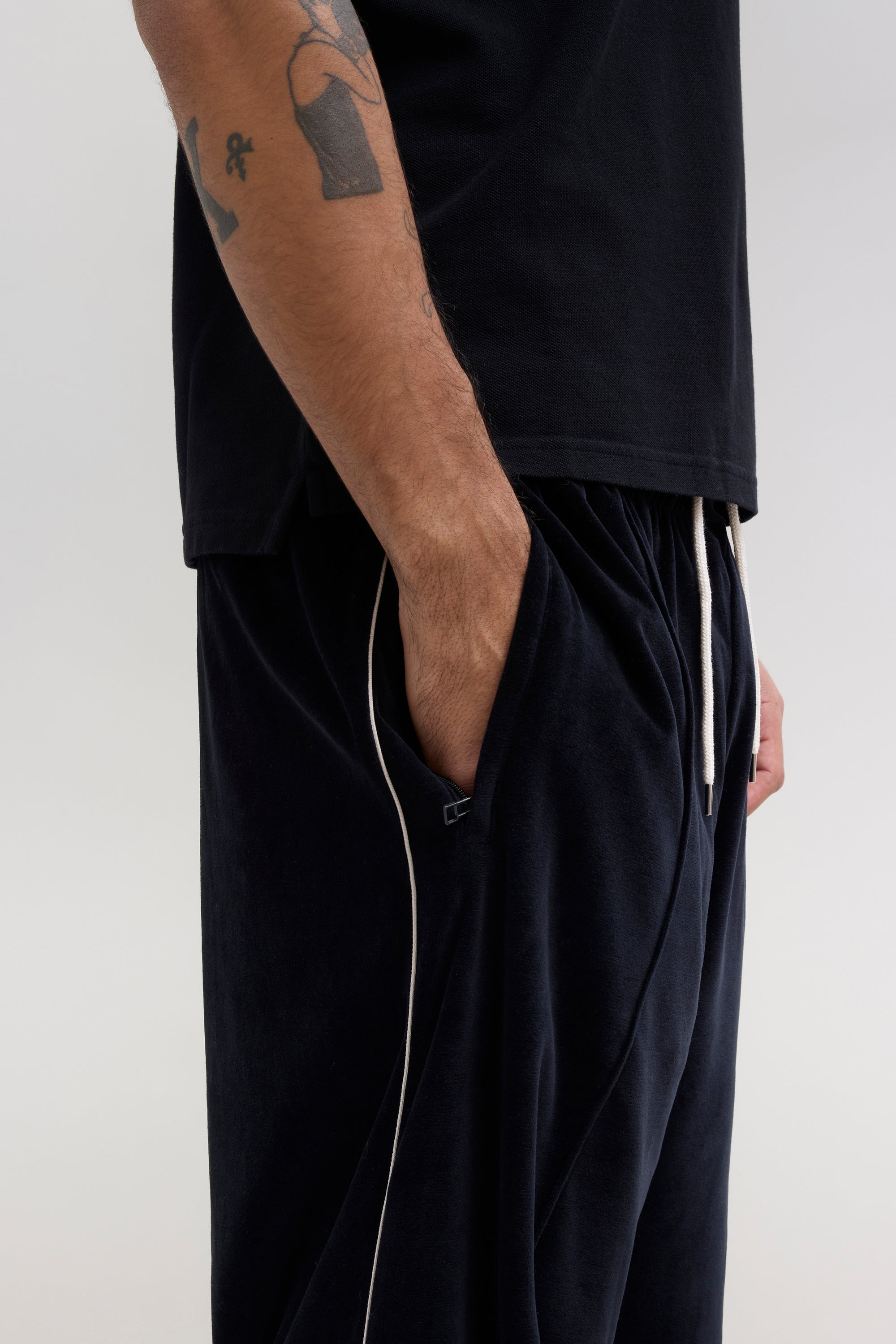 Relaxed Velour Track Pant - Black