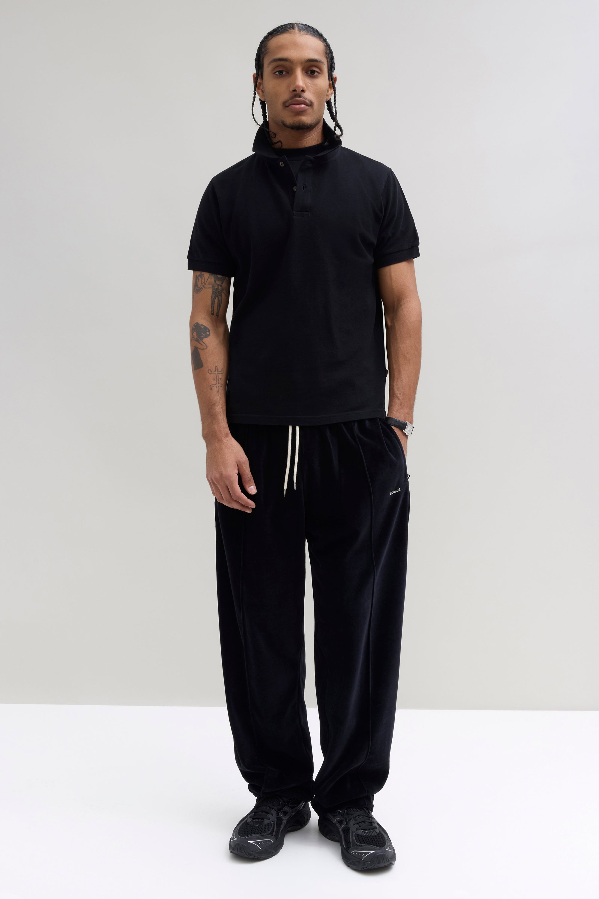 Relaxed Velour Track Pant - Black