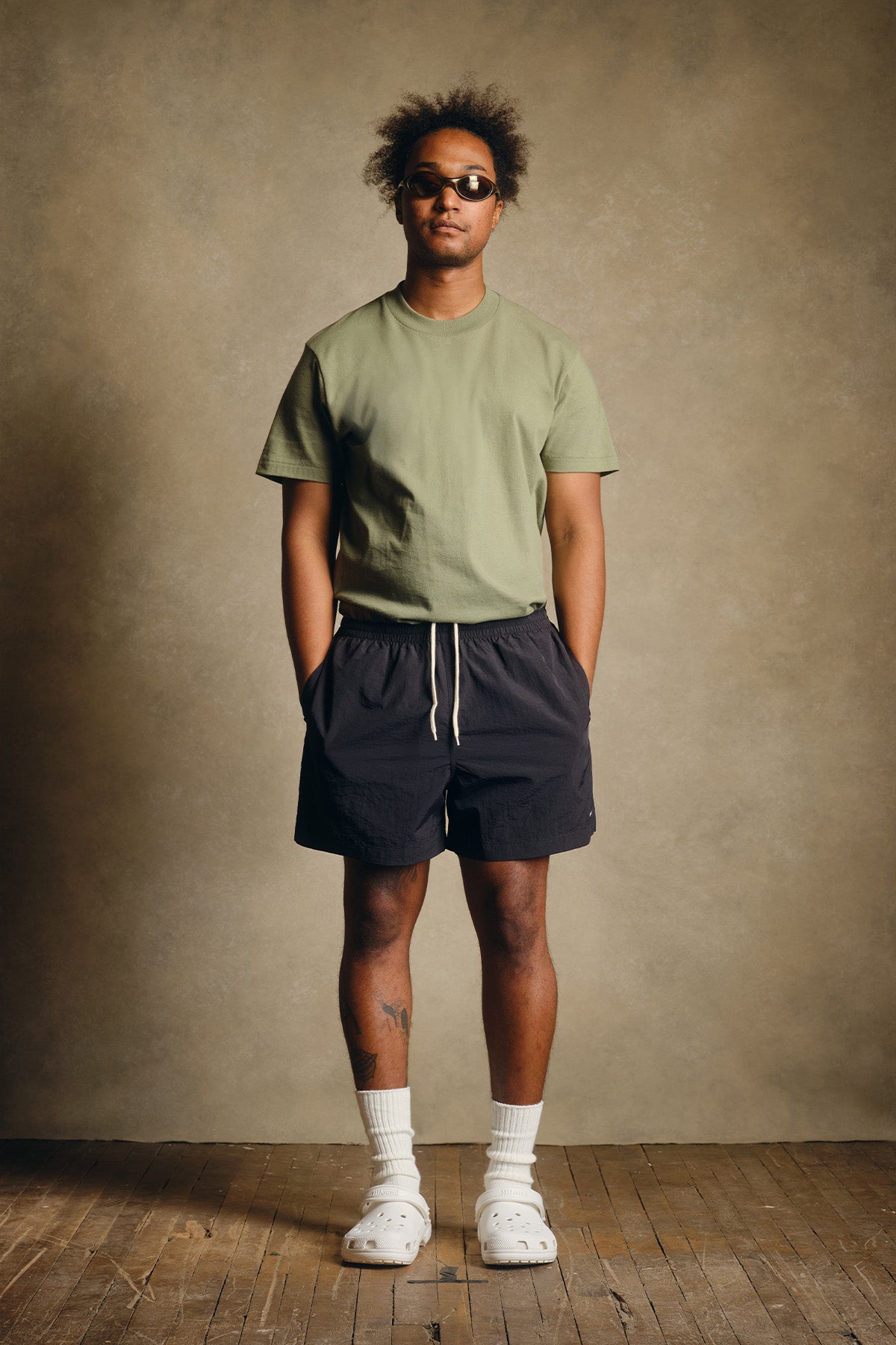 jjjjound NYLON SHORTS 7 GREEN L - ショートパンツ