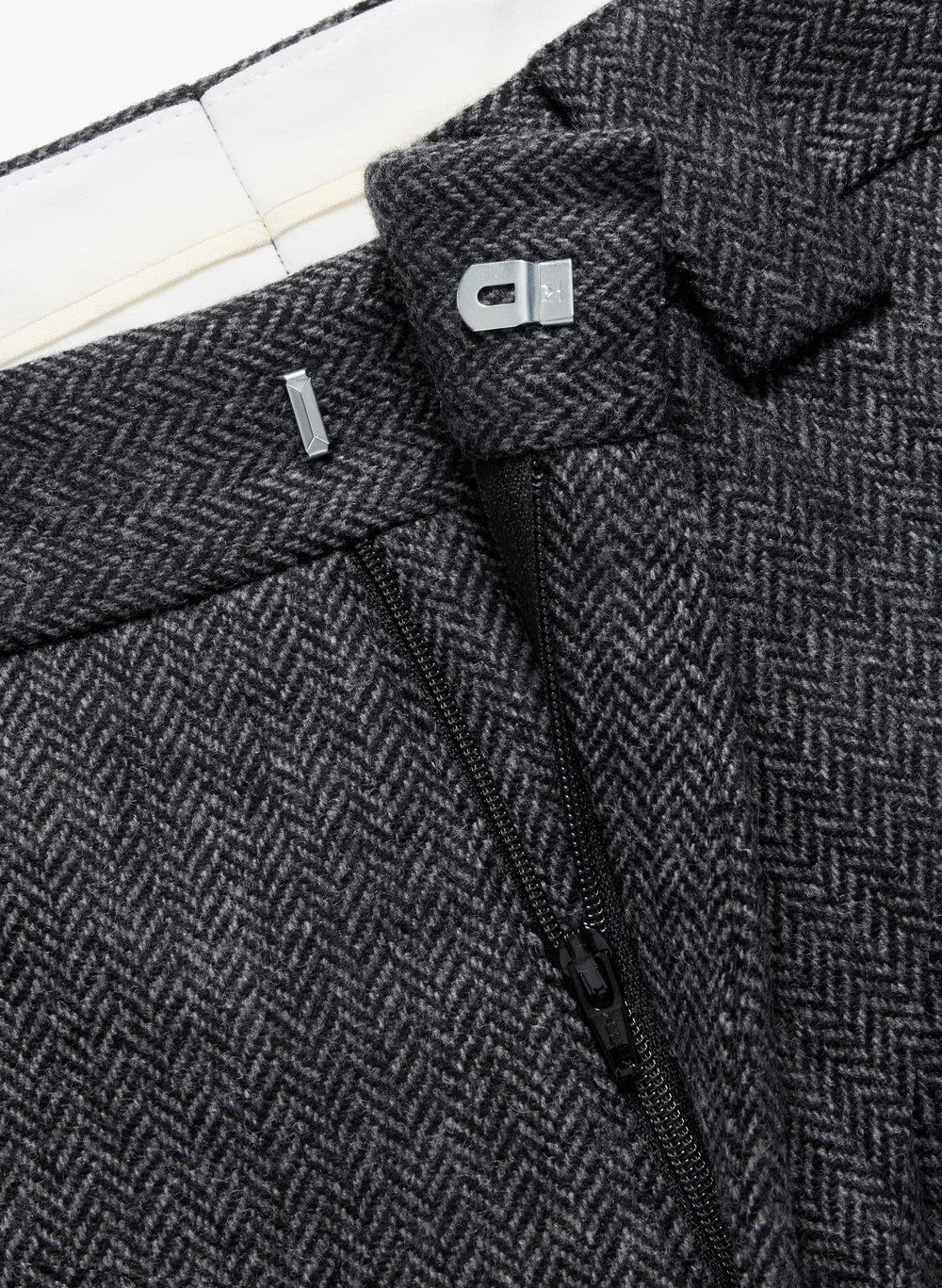 Wool Trousers Wide - Charcoal Herringbone