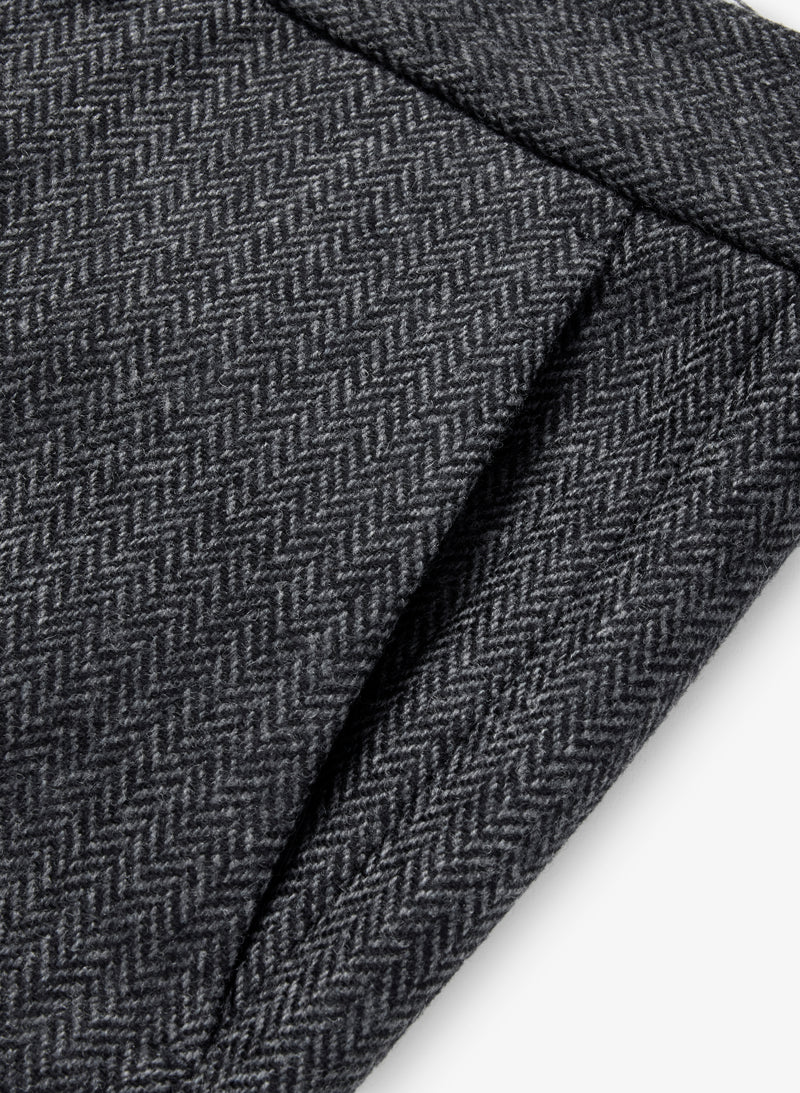 Wool Trousers Wide - Charcoal Herringbone